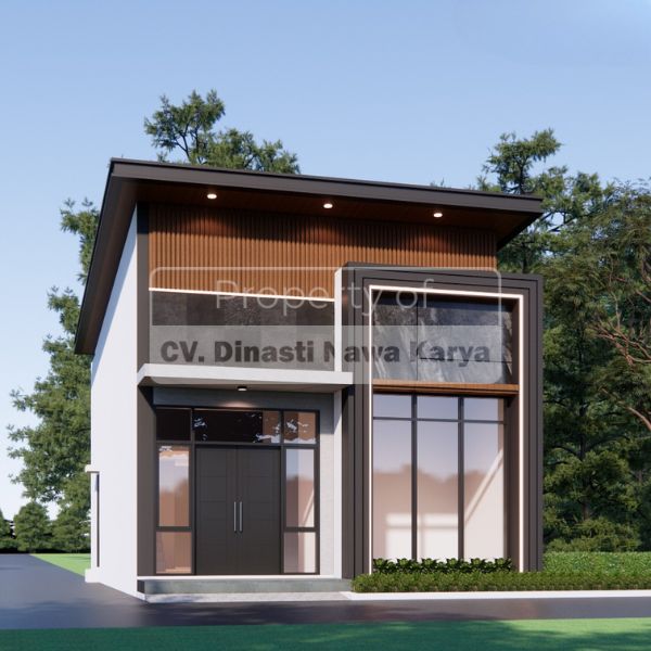 Desain Rumah Kotak Lebar 7 Meter dengan Aksen Kayu