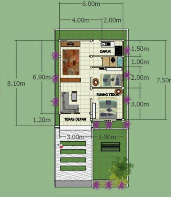 Konsep Terbuka (Open-Plan) Denah Rumah 6x8 Meter