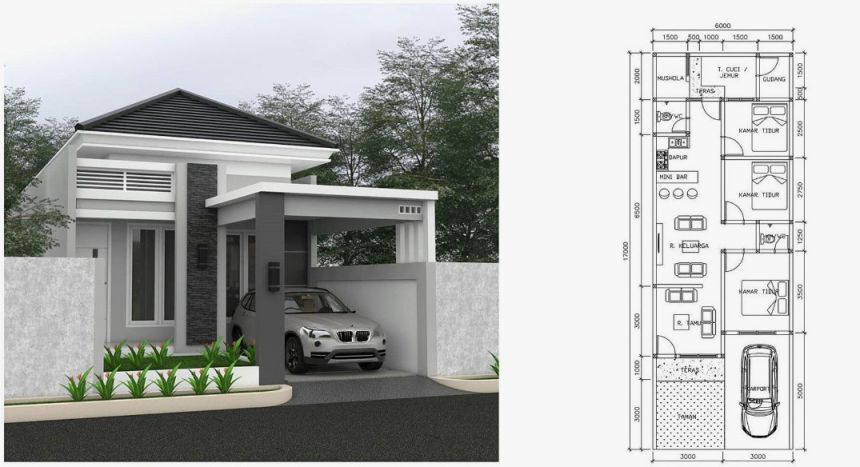 Denah Rumah 6x12 Mushola Garasi