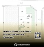 denah rumah 3 kamar teras depan dan samping