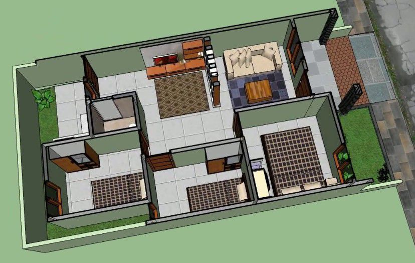 denah rumah 6x12 memanjang 1 lantai
