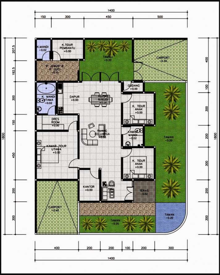 desain rumah ukuran 14x18 dengan 3 kamar