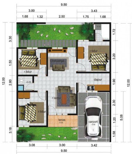 ide desain rumah 9x6 3 kamar tidur