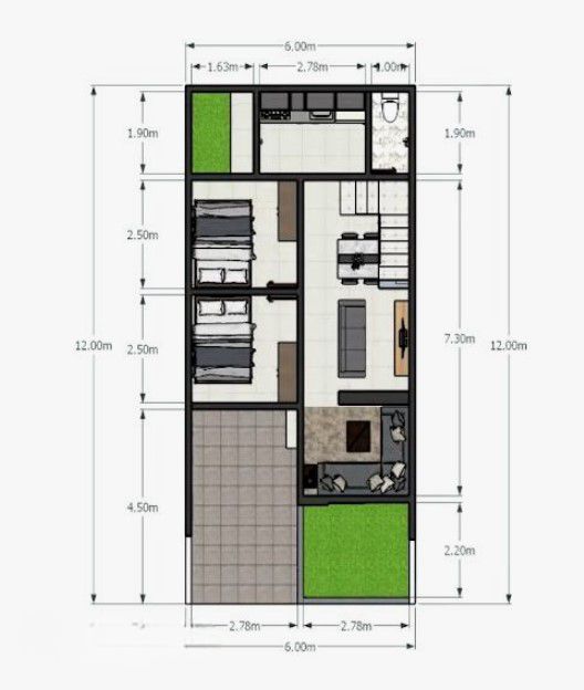 Denah Rumah Tipe 45 dengan Carport