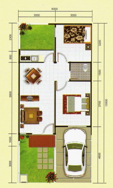 Denah Rumah Type 45 dengan Taman