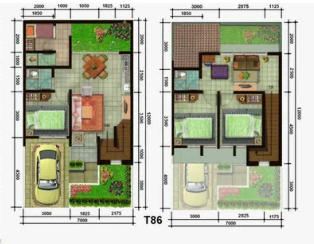 Denah Tipe 45 2 Lantai dengan 4 Kamar Tidur