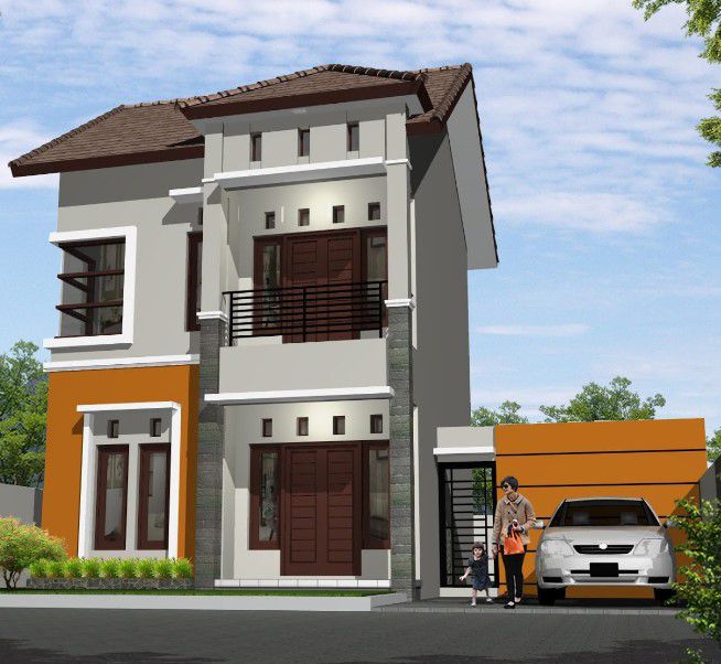 rumah type 45 2 lantai Tampak Depan Rumah 2 Lantai dengan Carport