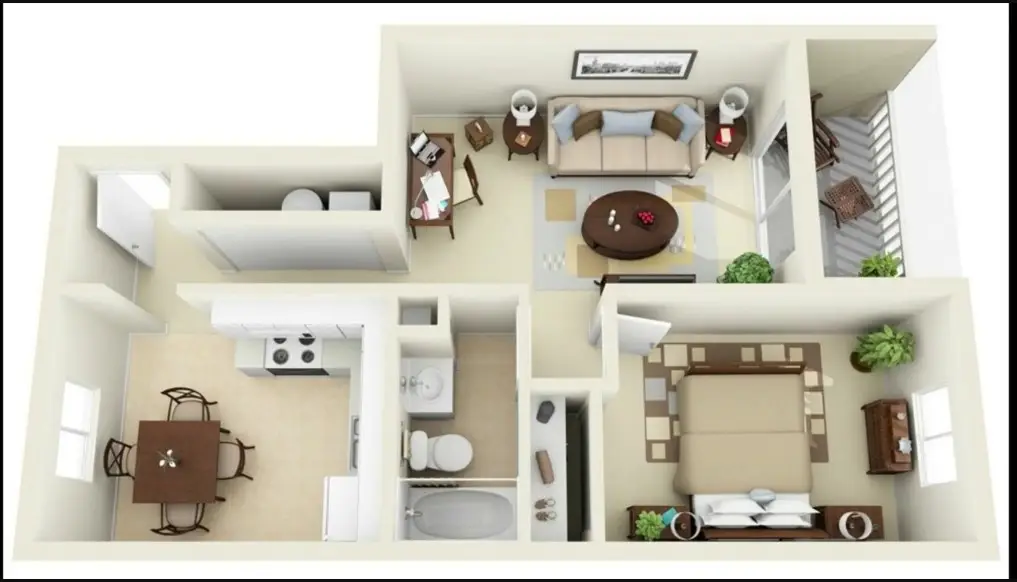 Denah Rumah 5x7 Meter 1 Kamar Tidur 