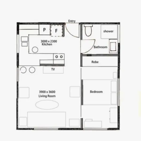 Denah Ukuran 6x6 Minimalis 1 Lantai