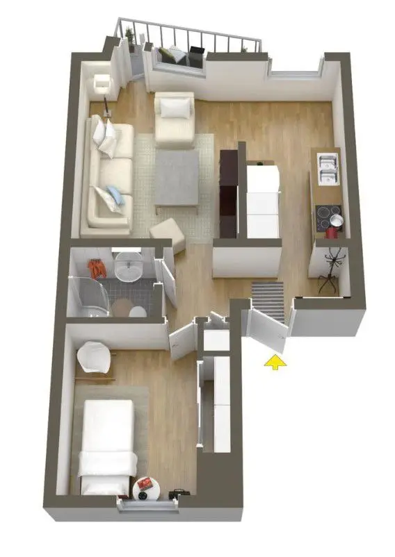 Ukuran 5x7 Rumah 1 Kamar Tidur Memanjang