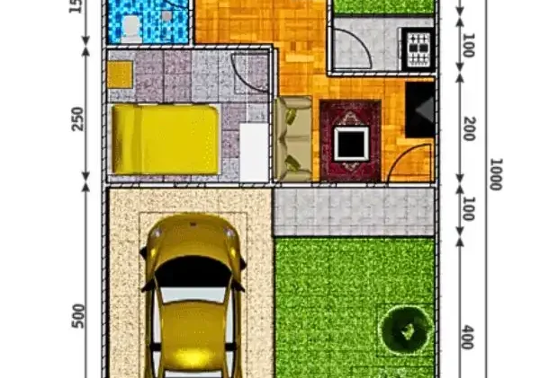 Denah rumah 21 60 1 lantai 1 kamar