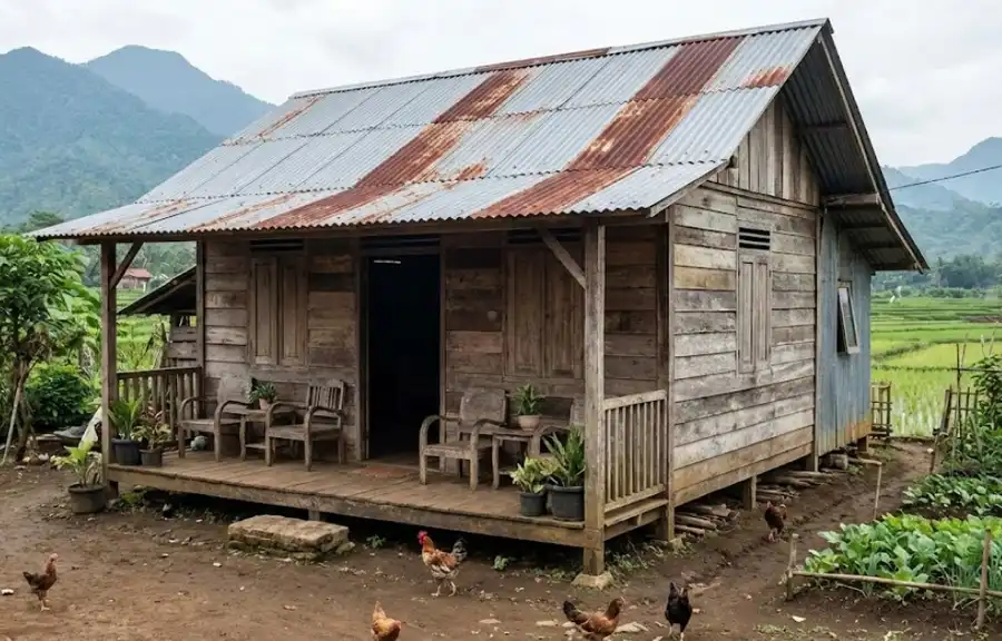 Rumah Kayu 6×9 Low-Budget dengan Atap Seng