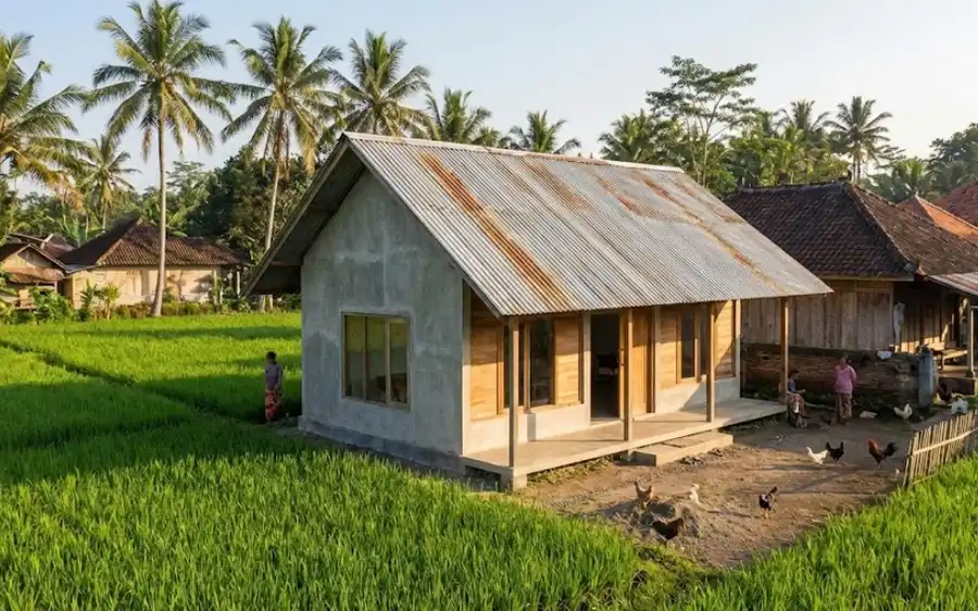 Rumah Minimalis 6×9 dengan Atap Seng di Lingkungan Desa