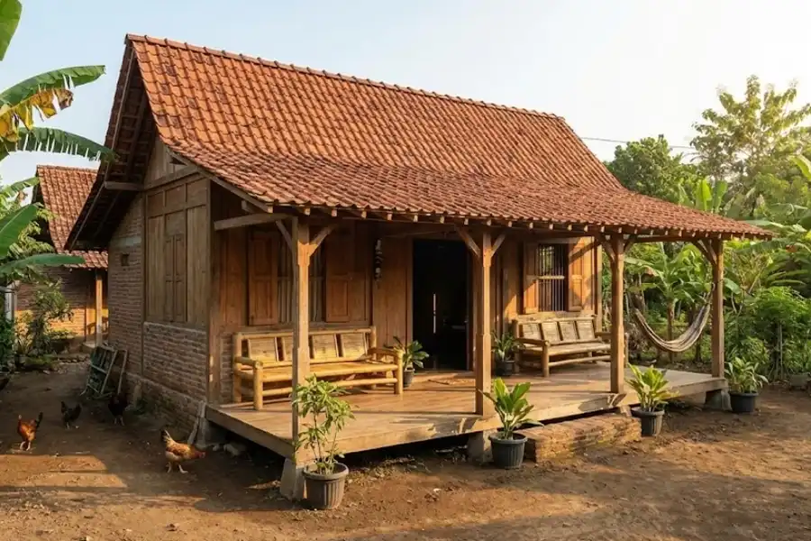 Rumah Sederhana 6×9 dengan Atap Genteng dan Teras Kampung