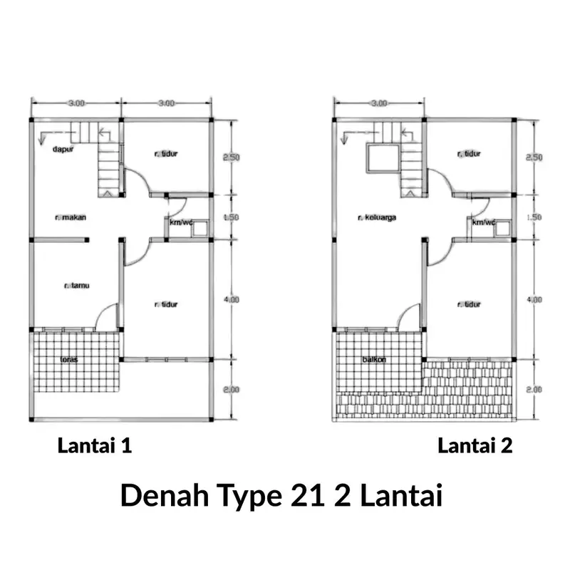 denah rumah type 21 2 lantai
