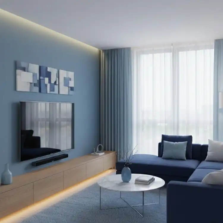 interior Cat rumah minimalis biru