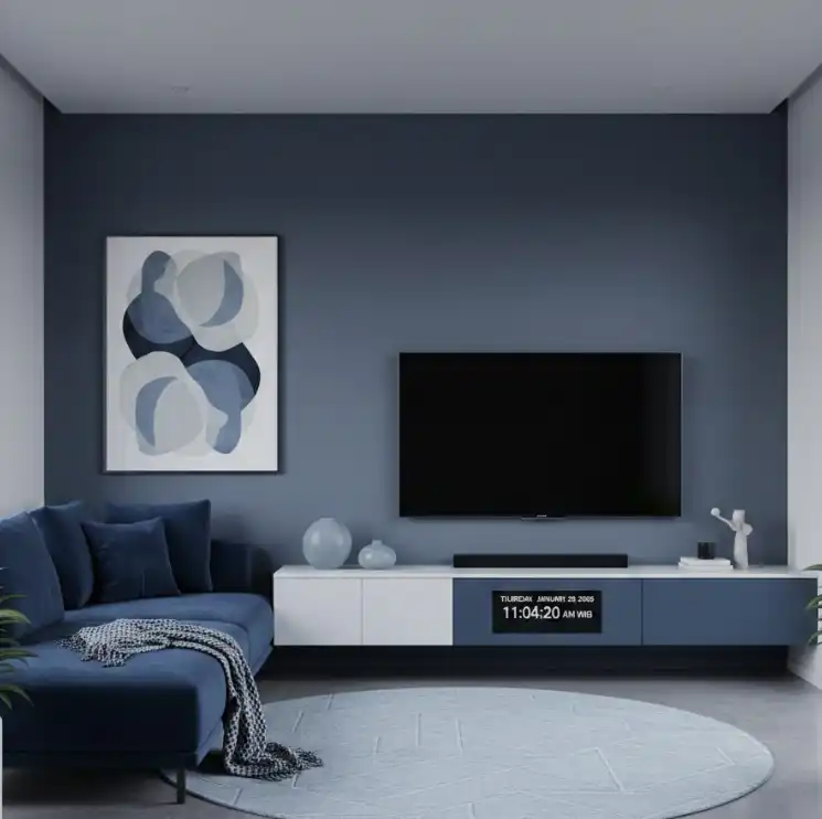 pemilihan interior warna cat ruang tamu biru tua