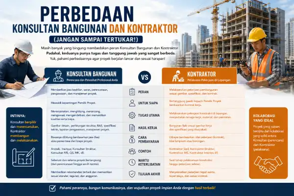 Perbedaan Konsultan Bangunan dan Kontraktor