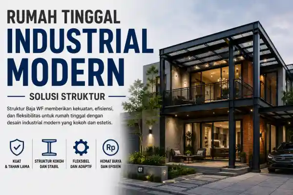 konstruksi baja wf Rumah Tinggal Industrial Modern
